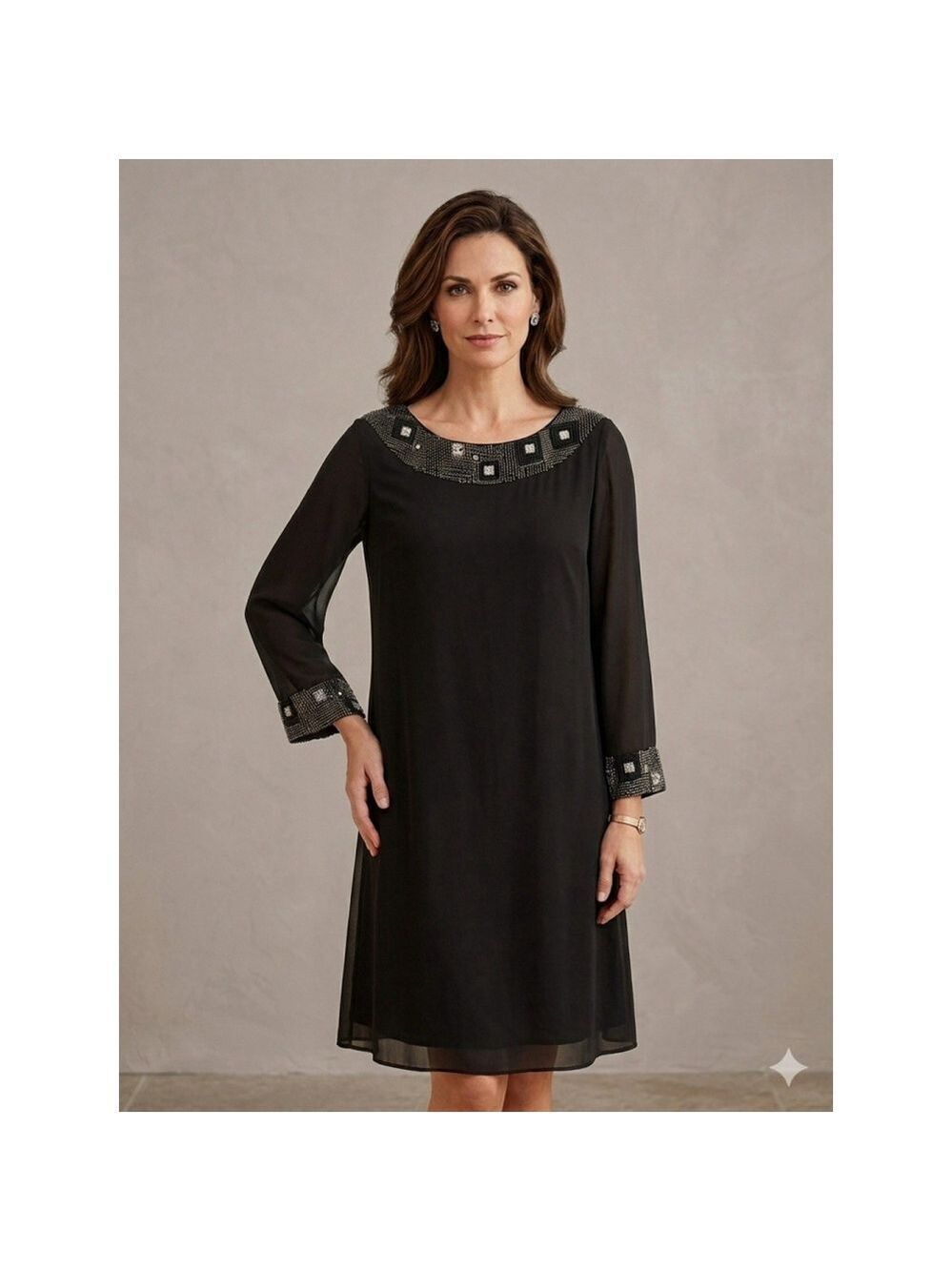 ALICE + OLIVIA Black Beaded Mini Shift Dress MED Cocktail Party Rhinestones